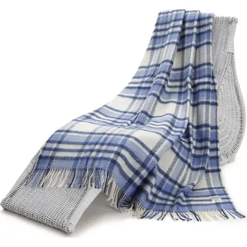 deka Vlněný pléd s třásněmi, modrobílý 130cm x 200cm
