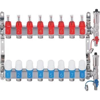 rozdělovač topení Nerezový rozdělovač hranatý s automatickým odvzdušněním - 8 cestný