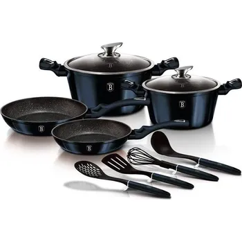 Sada nádobí BERLINGERHAUS Sada nádobí s mramorovým povrchem 10 ks Metallic Line Aquamarine Edition