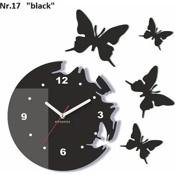 Hodiny Moderní nástěnné hodiny s motýly Černá