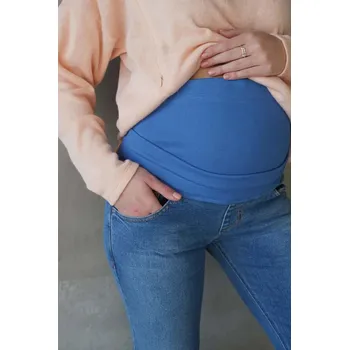 Těhotenské džíny Mom Jeans – modré light wash, bavlněné Velikost: S