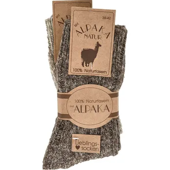 Dámské ponožky Hrubé hřejivé vlněné ponožky 100% ovčí vlna/alpaka, 2 páry Barva: hnědá, Velikost: 39-42