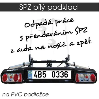 Nosič kol Plastová SPZ značka na nosič kol – na přání - 30x6,3 cm / bílý podklad / na plastové destičce tl.2mm +40 Kč