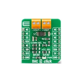 Vývojová deska Vývojová deska DAC, pro použití s: DAC80501, klasifikace: Modul převodníku DAC 9 Click MikroElektronika