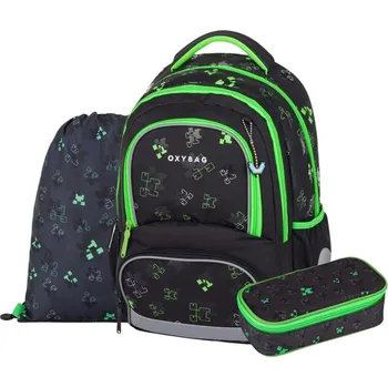 Set školních potřeb oxybag Školní batoh OXY NEXT Green Cubes v setu – 3 díly