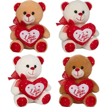 plyšák Plyšový Valentýský medvěd se srdíčkem I love you 15 cm béžový