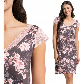 Dámská noční košile Viskózová přiléhavá Košile Noční Dámská s květinami a krajkou MORAJ XL