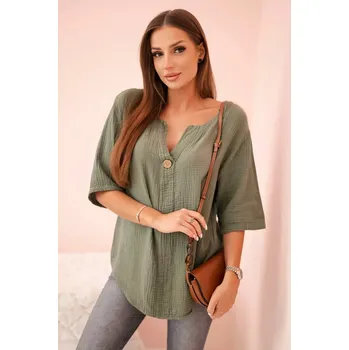Dámská košile Dámská mušelínová košile s knoflíkem khaki UNI
