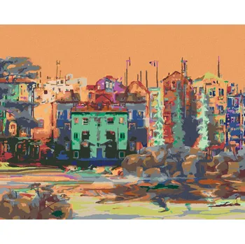 Dětské zboží Diamantové malování Diamondi - BAREVNÉ DOMY, 40x50 cm, bez rámu a bez vypnutí plátna