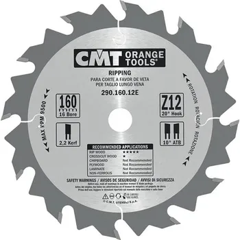 Pilový kotouč CMT Orange Tools C29016012E - Kotouč pilový na dřevo pr. 160x2,6x16 mm hrubý, 12 zubů HW