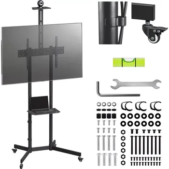 Televizní držák Mobilní TV stojan s policí a držákem kamery 37–70" do 45 kg