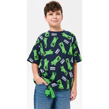 Sinsay - Bavlněné vzorované tričko Minecraft - námořnická modrá - 129HW-59X - 129HW-59X-164