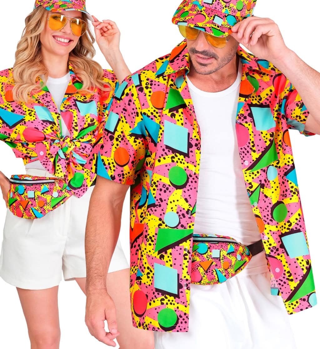 Barevná retro košile funky 80. léta růžová Velikost: L/XL