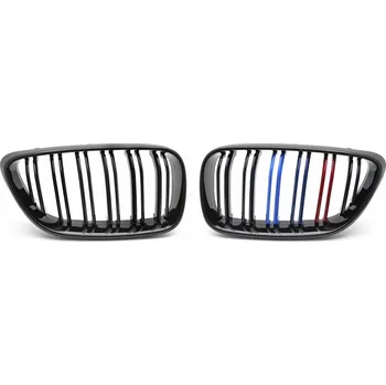Kapota TUNING-TEC Přední maska, ledvinky BMW F22 / F23 13-21 lesklá černá, dvojitá žebra s třemi barevnými pásky
