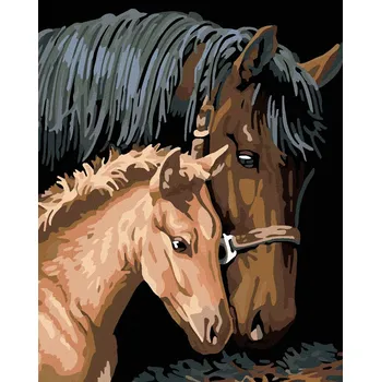 Dětské zboží Diamantové malování Diamondi - HNĚDÁ KOBYLA S HŘÍBĚTEM, 40x50 cm, vypnuté plátno na rám