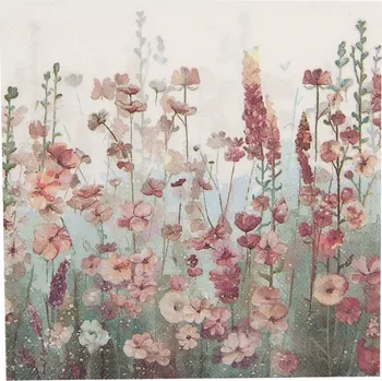 Papírový kapesník Zeleno-červené papírové ubrousky s rozkvetlou loukou 20 ks – 33x33 cm