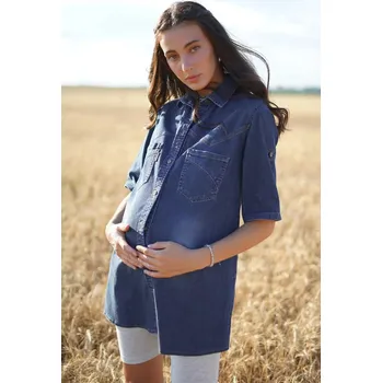 Těhotenská móda Džínová těhotenská košile To Be - tmavě modrá, bavlněná Velikost: L
