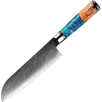 IZMAEL Damaškový kuchyňský nůž SH 39329 Santoku/Modrá 17.5 cm