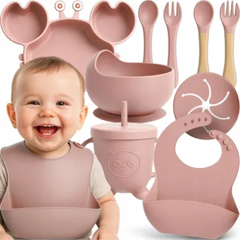 SILIKONOVÉ NÁDOBÍ PRO DĚTI SADA NÁDOBÍ SE SLINTÁKEM KRAB PŘÍSAVKA