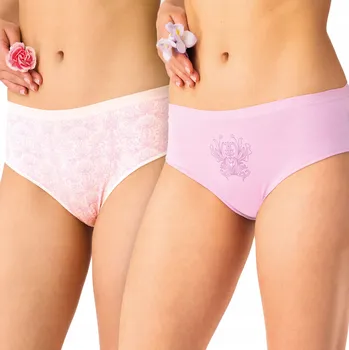 Kalhotky Bavlněné kalhotky kalhotky dámské s vyšším pasem a krajkou, 2 kusy v balení Key XL