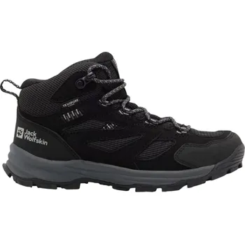 Dětská treková obuv Dětské trekové kotníkové boty Jack Wolfskin Vojo Tour Texapore Mid K Velikost bot (EU): 35 / Barva: černá