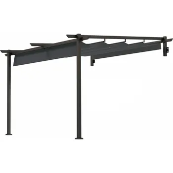 Pergola OUTSUNNY Kovová pergola ke zdi s plátěnou střechou 297 x 297 cm tmavě šedá