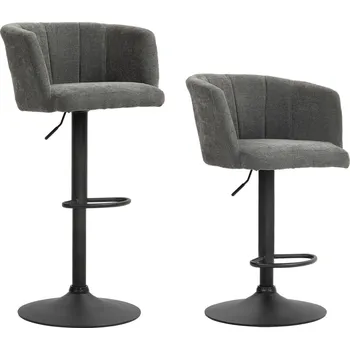 Barová židle HOMCOM Sada 2 barových židlí HOMCOM, opěradlo tvarované ve tvaru kbelíku, výškově nastavitelná, podnožka, do kuchyně nebo jídelny, kovová podnož, tmavě šedá