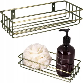 Drátěná police Drátěná koupelnová polička košík do koupelny zlatá