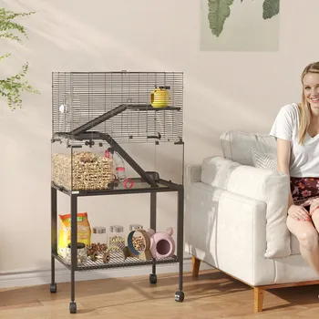 Pro hlodavce Prostorná klec pro křečky se 3 úrovněmi a kompletní výbavou | černá