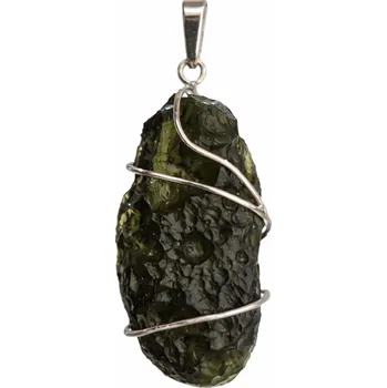 Přívěsek Vltavín Moldavite Oboustranný stříbrný přívěsek s neopracovaným vltavínem P37 0001