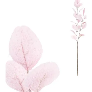 umělá květina Autronic Eukalyptus - umělá větev, růžová se zasněžením, sada 12 ks