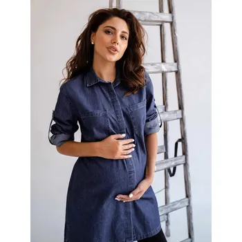 Těhotenská móda Take maternity Džínové těhotenské šaty Rola - tmavě modré, bavlněné Velikost: XL
