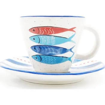 Porcelánový espresso šálek Sardine’s Party s podšálkem, 120 ml – hravý námořnický motiv pro milovníky kávy i drinků s whiskey