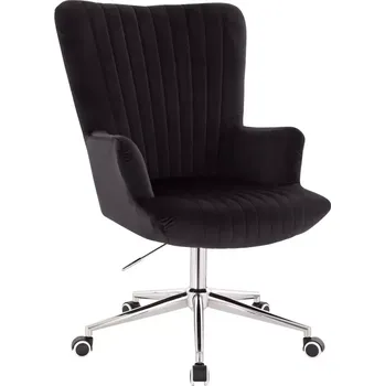 Barová židle LuxuryForm DESIGN Křeslo AMADEO VELUR na stříbrné podstavě s kolečky - černé