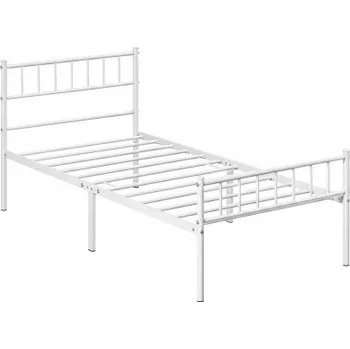 Postel Kovový rám postele s čelem 615255 white, 135 x 190 cm, bílý - A YAHEETECH