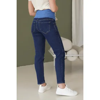 Těhotenské džíny Mom Jeans – tmavě modré, bavlněné Velikost: L