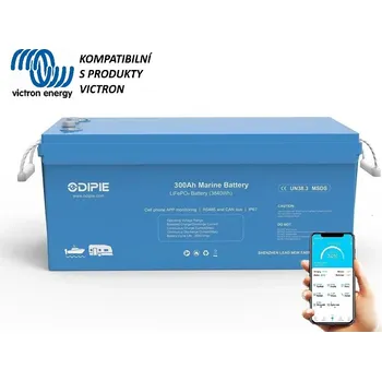 Trakční baterie Baterie LiFePO4 12,8V 300Ah, 3840Wh, bluetooth smart BMS, IP67, možnost propojení s Victron Cerbo GX, CAN/RS485 com port, Lithium-železo-fosfátová baterie (Náhrada za trakční baterie, lithiová baterie, smart BMS, LiFePO4 baterie, solární baterie)