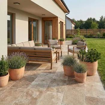 Dlažba Kameny.cz Travertinová venkovní dlažba Rio Multi - obdélník 61 x 40,6 x 3 cm