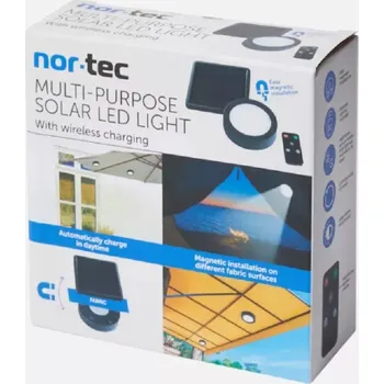 Venkovní osvětlení Solární lampa s solárním panelem, bezdrátové nabíjení, magnet, dálkové ovládání Nor-tec