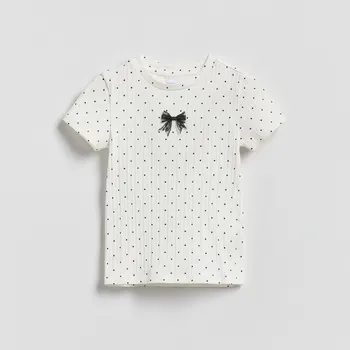 Dívčí oblečení Reserved - Tečkované tričko - krémová - 037HU-01X - 037HU-01X-U14
