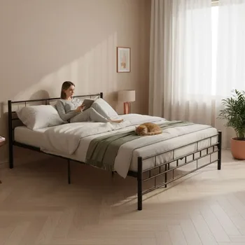 Postel Moderní kovová postel se stabilním rámem v minimalistickém designu Šířka: 140 cm | Délka: 200 cm
