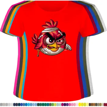 Dámské tričko damske-levne-bavlnene-tricko-digitalni-potisk-angry birds Barva: Red - červená, velikost: M