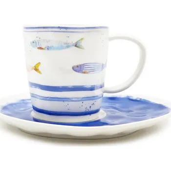 Porcelánový espresso šálek Rybičky s podšálkem, 120 ml – designový šálek s motivem moře