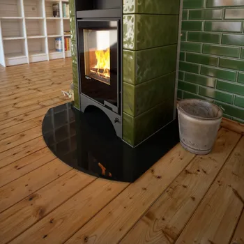 Krbová kamna Sklo pod kamna - FLAMINGO Oblouk 1000x1000 mm, černé, fazeta / R725 / 6 mm