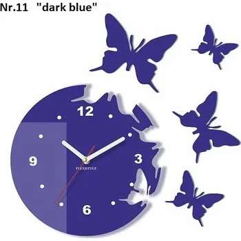 Hodiny Moderní nástěnné hodiny s motýly Tmavě modrá