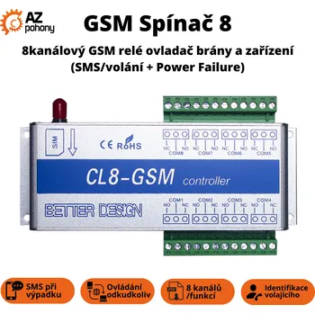 Pohon brány GSM Spínač 8 - 8kanálový GSM relé ovladač brány a zařízení (SMS/volání + Power Failure)
