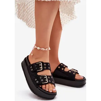 Dámské pantofle Boto Dámské Pantofle Se Zlatými Přezkami Na Platformě Virvania Barva: Černá, Velikost: 40