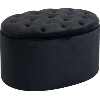 HOMCOM Lavice v černé barvě Moderní čalouněná lavice s úložným prostorem, sametový polyester, kaučukové dřevo, oválný tvar, 71x52x42cm| Aosom