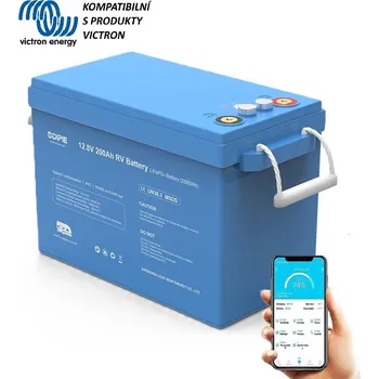 Trakční baterie Baterie LiFePO4 12,8V 200Ah, 2560Wh, bluetooth smart BMS, IP67, možnost propojení s Victron Cerbo GX, CAN/RS485 com port, Lithium-železo-fosfátová baterie (Náhrada za trakční baterie, lithiová baterie, smart BMS, LiFePO4 baterie, solární baterie)