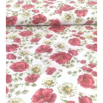 Metráž látka bavlna vlčí máky na bílé | RTex